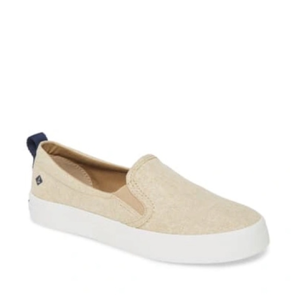Sperry Women's Cream Slip-On‎ Sneakers Size 11 Top Sider Sparkle Linen Casual